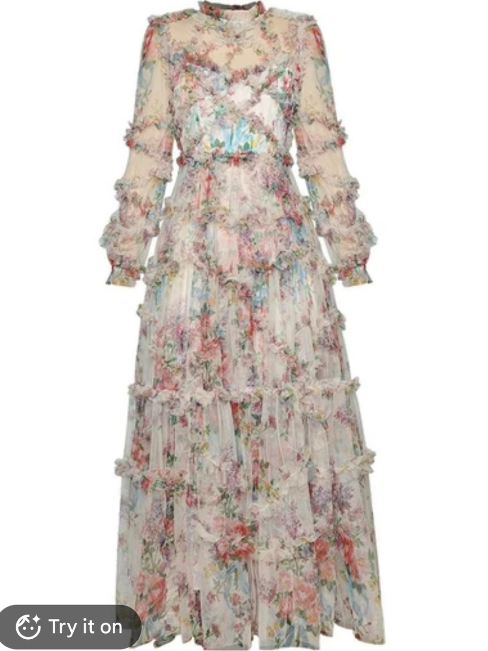 UNTAMED PETALS BY AMANDA JUDGE Pastel Floral Ruffled Maxi Dress